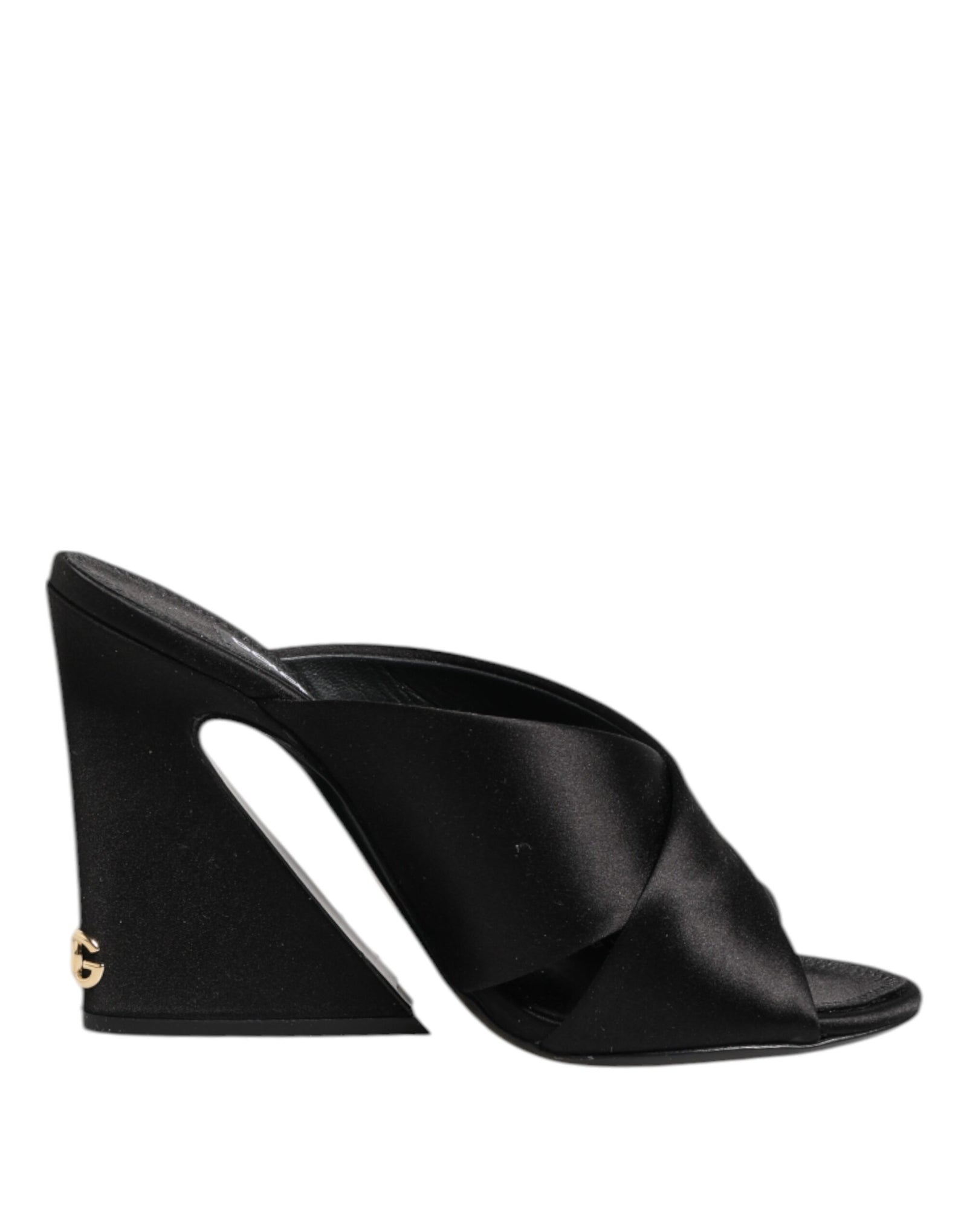 Sandales à enfiler en satin noir Dolce &amp; Gabbana avec logo KEIRA