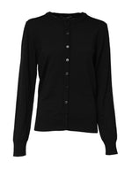 Dolce &amp; Gabbana Black Wool Knit Crew Neck Cardigan Sweater