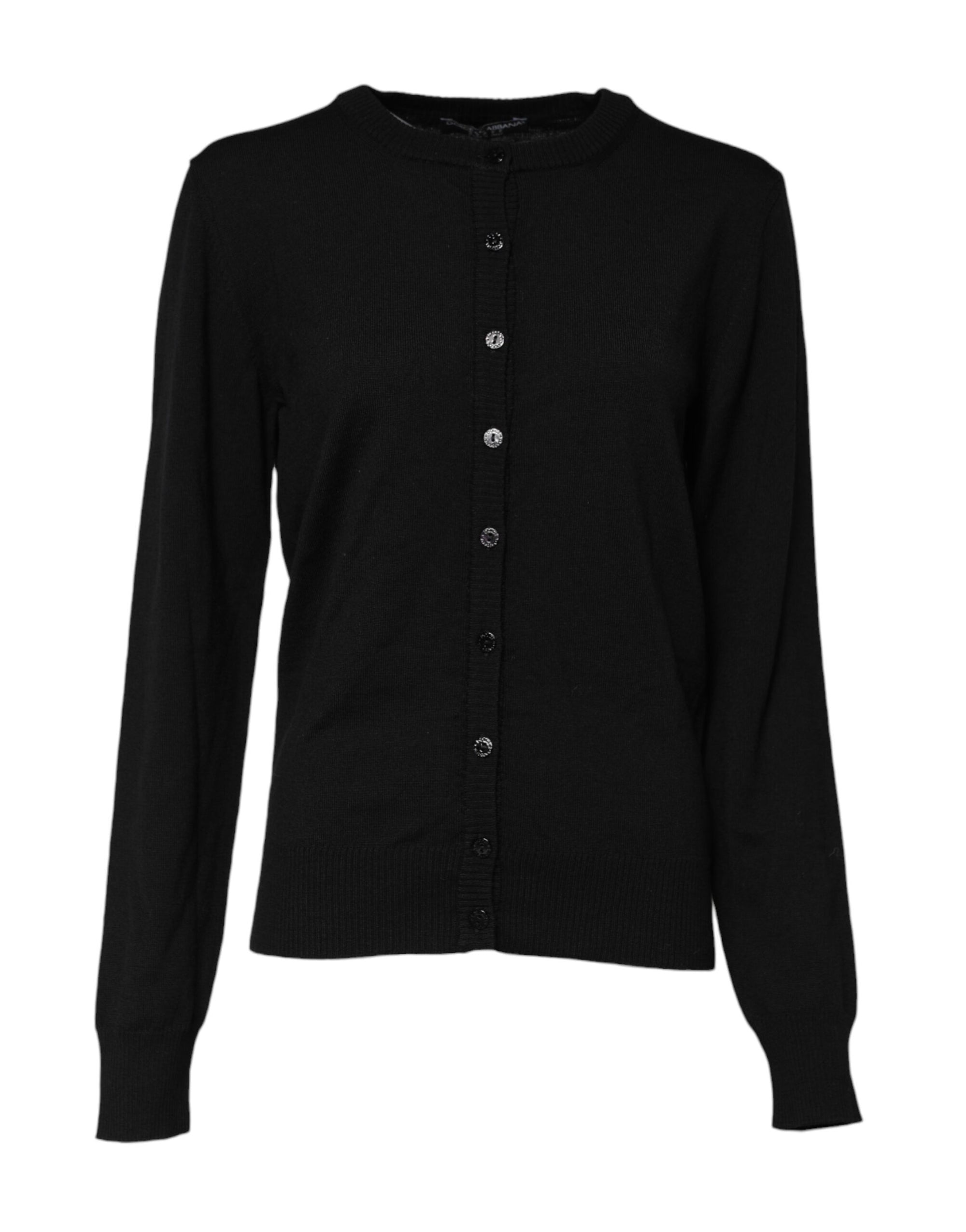 Dolce &amp; Gabbana Black Wool Knit Crew Neck Cardigan Sweater