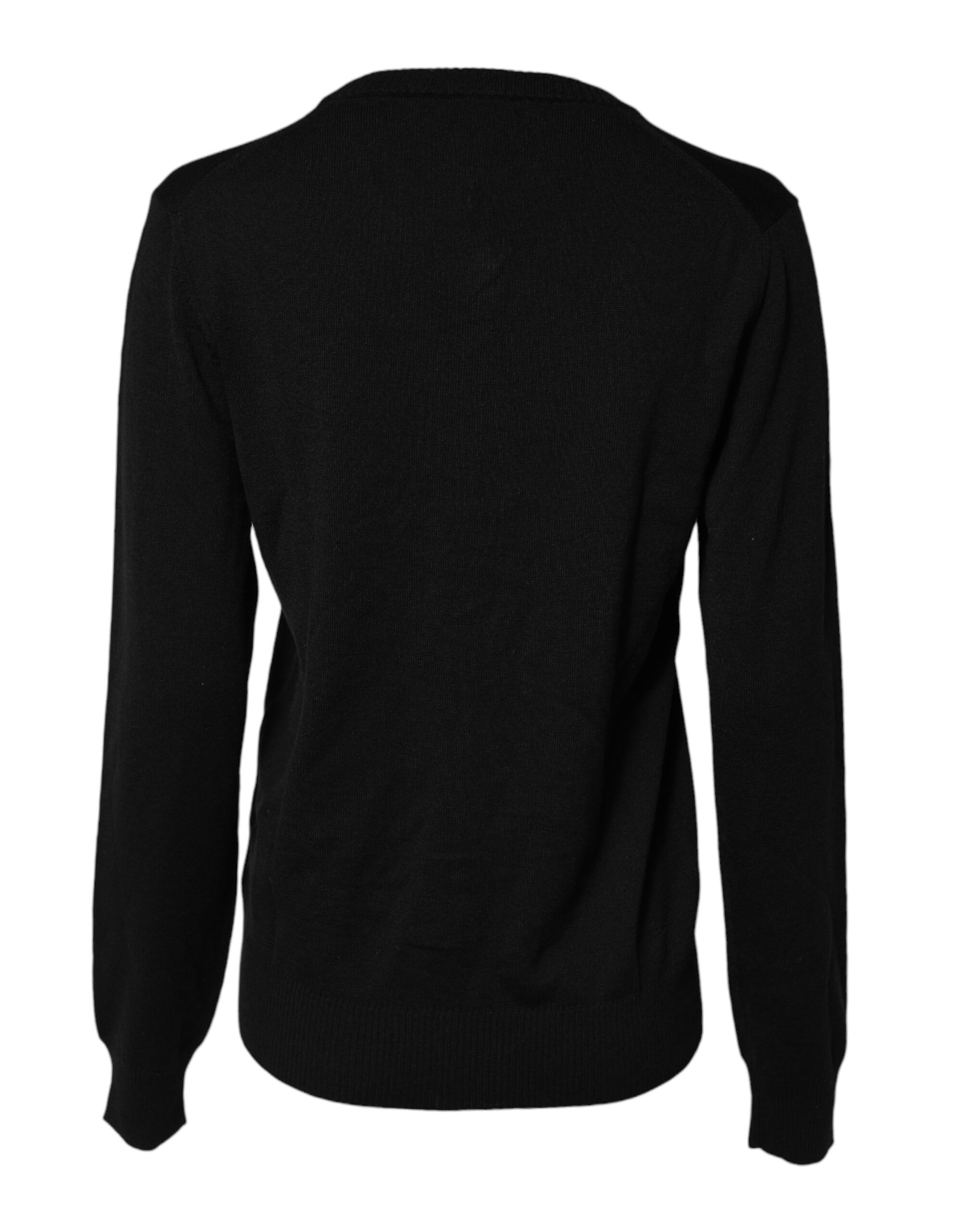 Dolce &amp; Gabbana Black Wool Knit Crew Neck Cardigan Sweater
