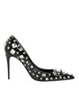 Dolce & Gabbana Black Crystals Studs Stiletto Pumps Shoes