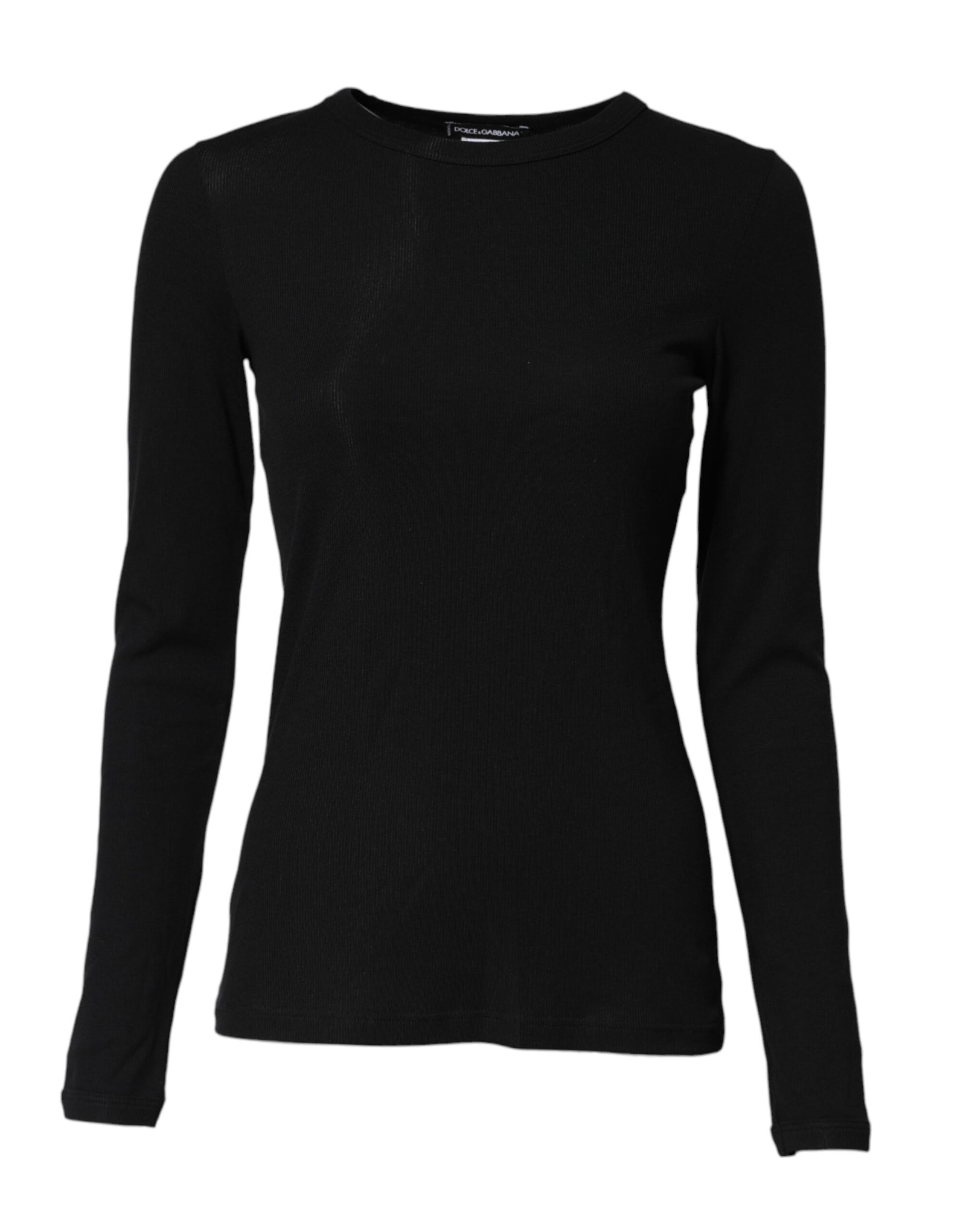 T-shirt col rond manches longues en maille de coton noir Dolce &amp; Gabbana