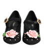 Dolce & Gabbana Black Flower Crystal Embellished Mary Jane Shoes