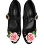 Dolce & Gabbana Black Flower Crystal Embellished Mary Jane Shoes