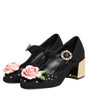 Dolce & Gabbana Black Flower Crystal Embellished Mary Jane Shoes
