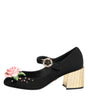 Dolce & Gabbana Black Flower Crystal Embellished Mary Jane Shoes