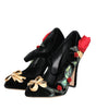 Dolce & Gabbana Black Roses Crystal Brooch Mary Jane Shoes
