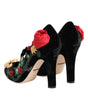 Dolce & Gabbana Black Roses Crystal Brooch Mary Jane Shoes