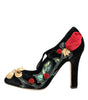 Dolce & Gabbana Black Roses Crystal Brooch Mary Jane Shoes