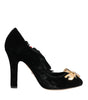 Dolce & Gabbana Black Roses Crystal Brooch Mary Jane Shoes