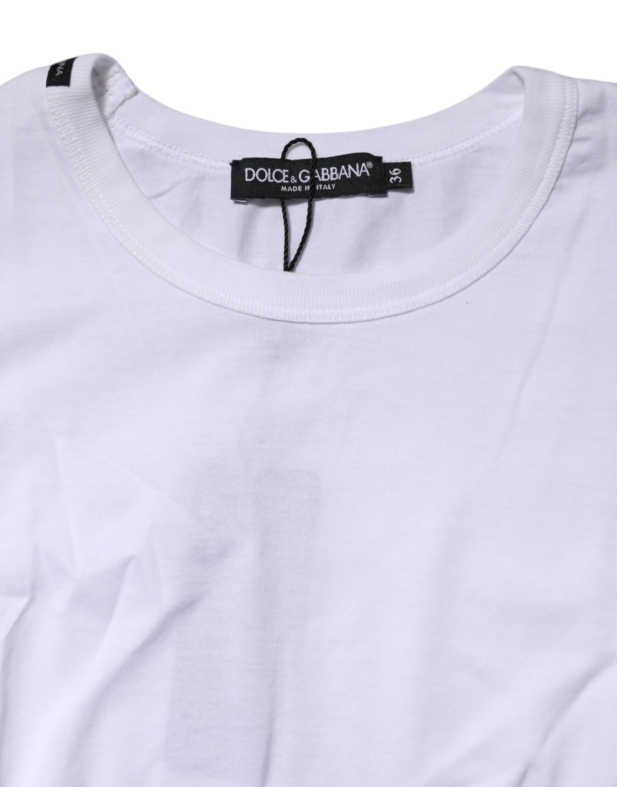 T-shirt court à col rond en coton blanc Dolce &amp; Gabbana