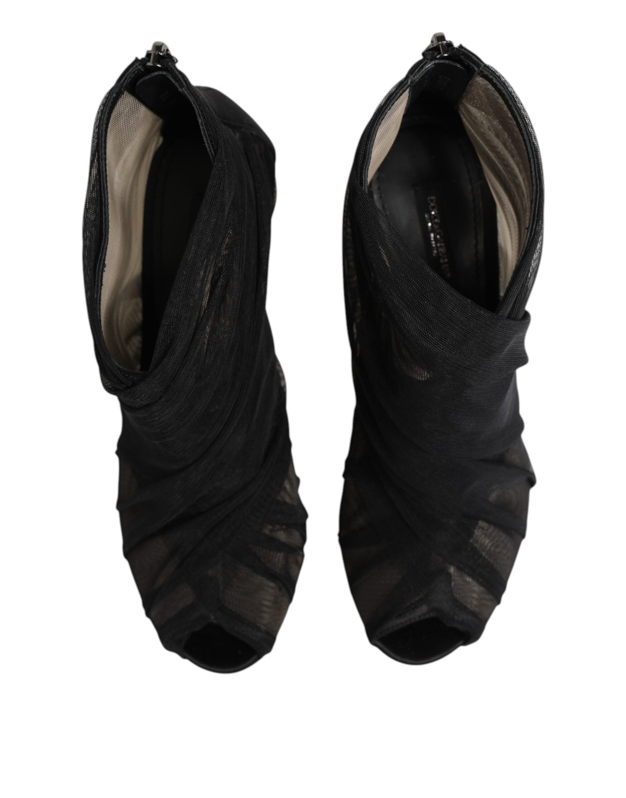 Dolce &amp; Gabbana Black Mesh Stiletto Heels Ankle Boots Shoes