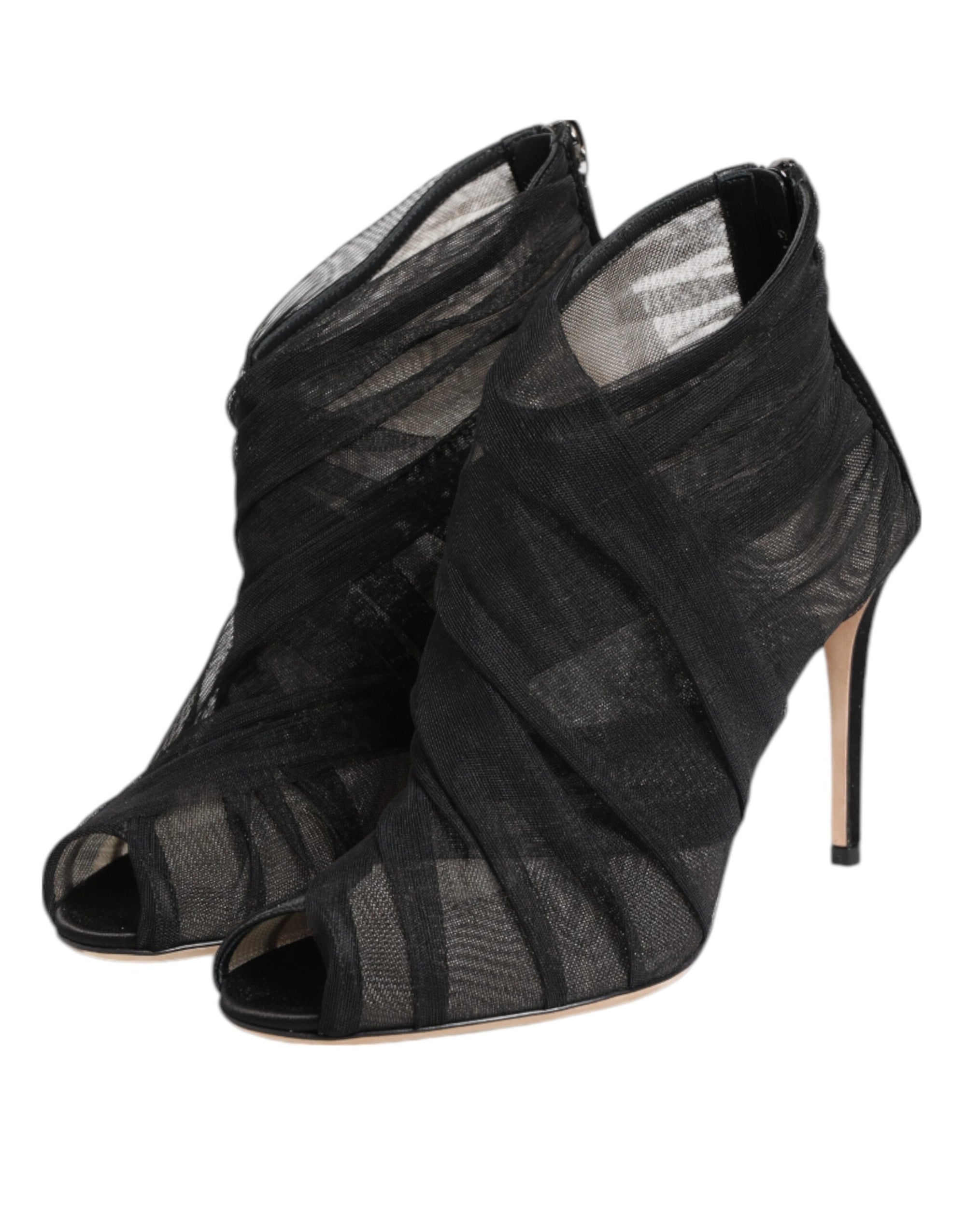 Dolce &amp; Gabbana Black Mesh Stiletto Heels Ankle Boots Shoes