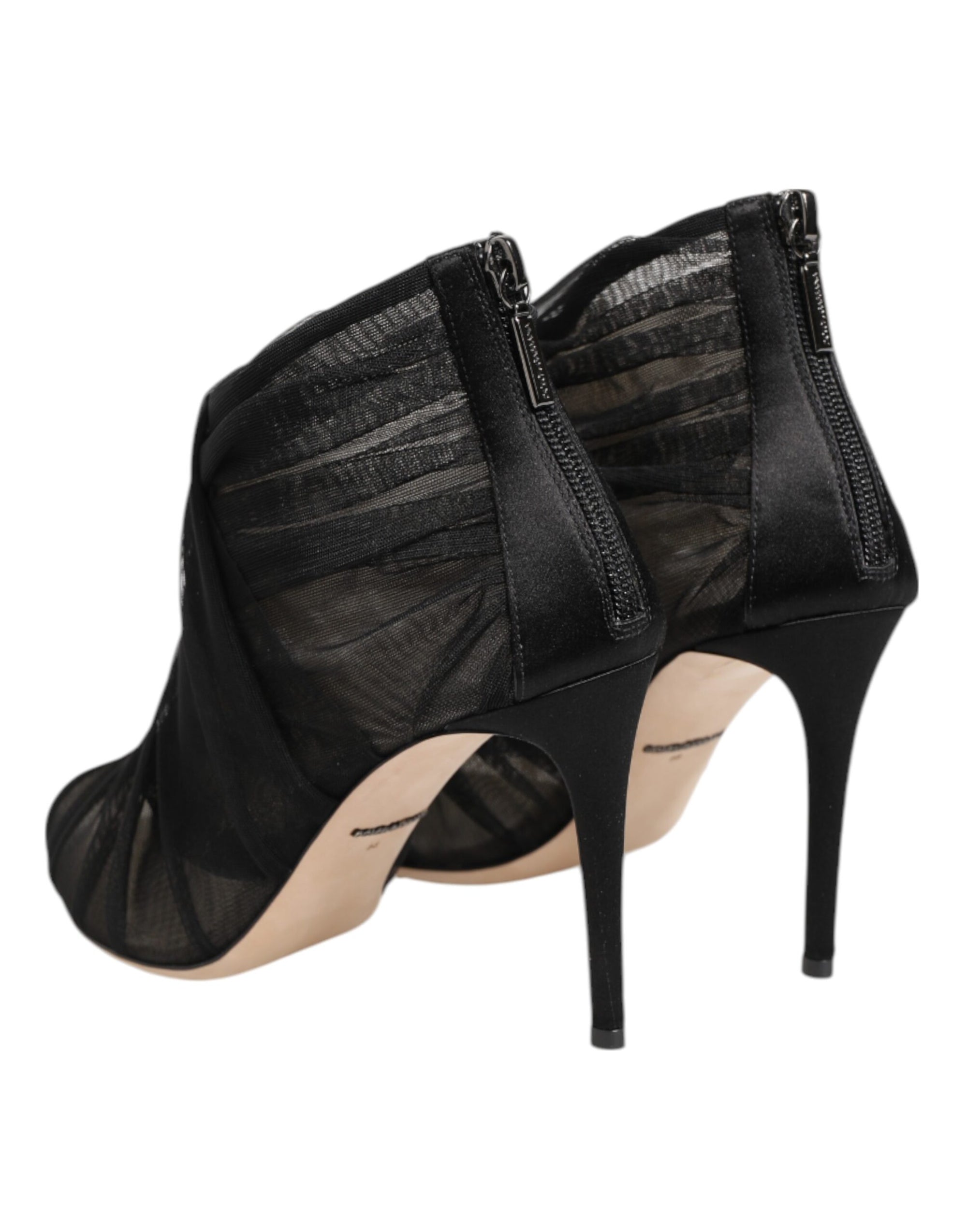 Dolce &amp; Gabbana Black Mesh Stiletto Heels Ankle Boots Shoes