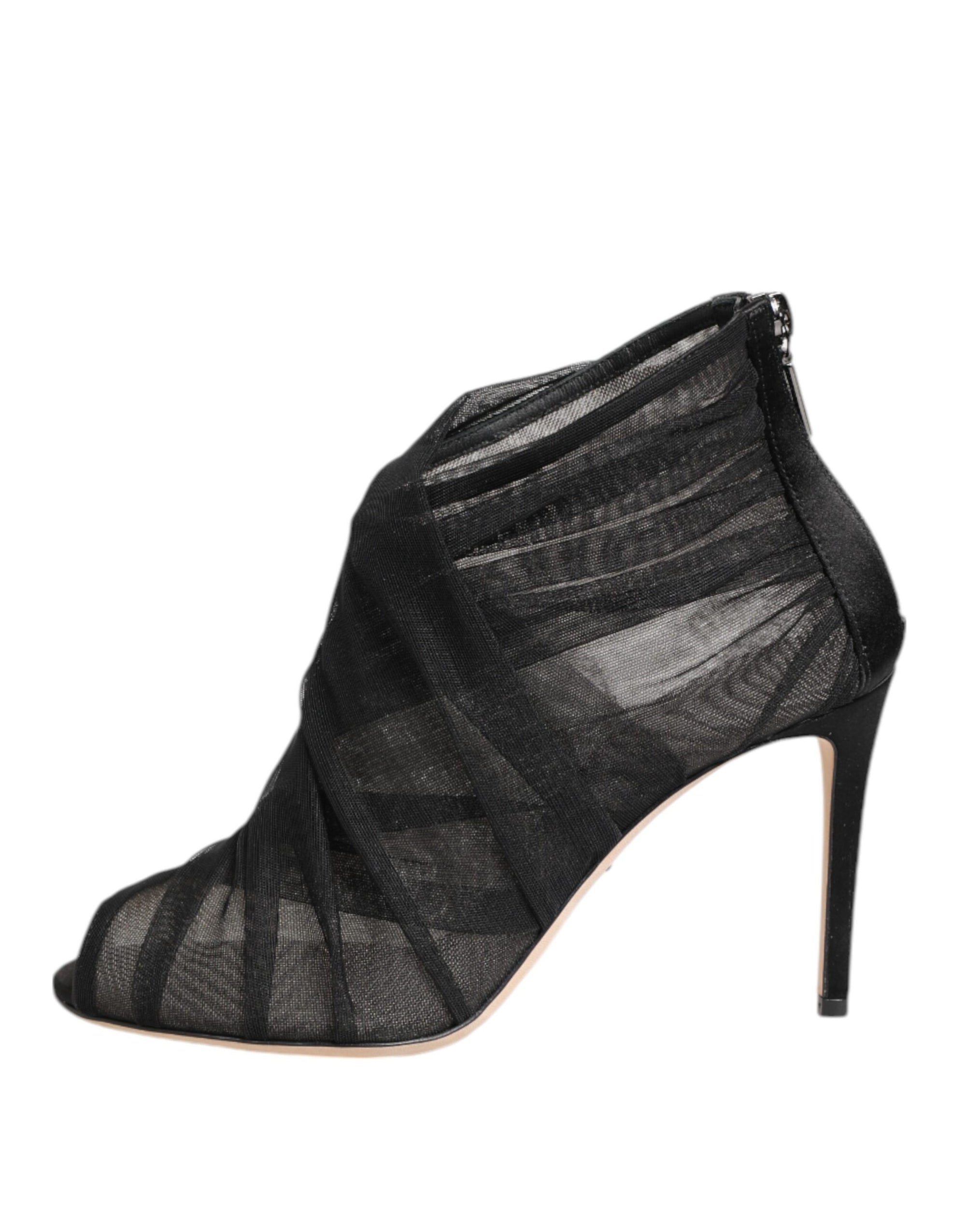 Dolce &amp; Gabbana Black Mesh Stiletto Heels Ankle Boots Shoes
