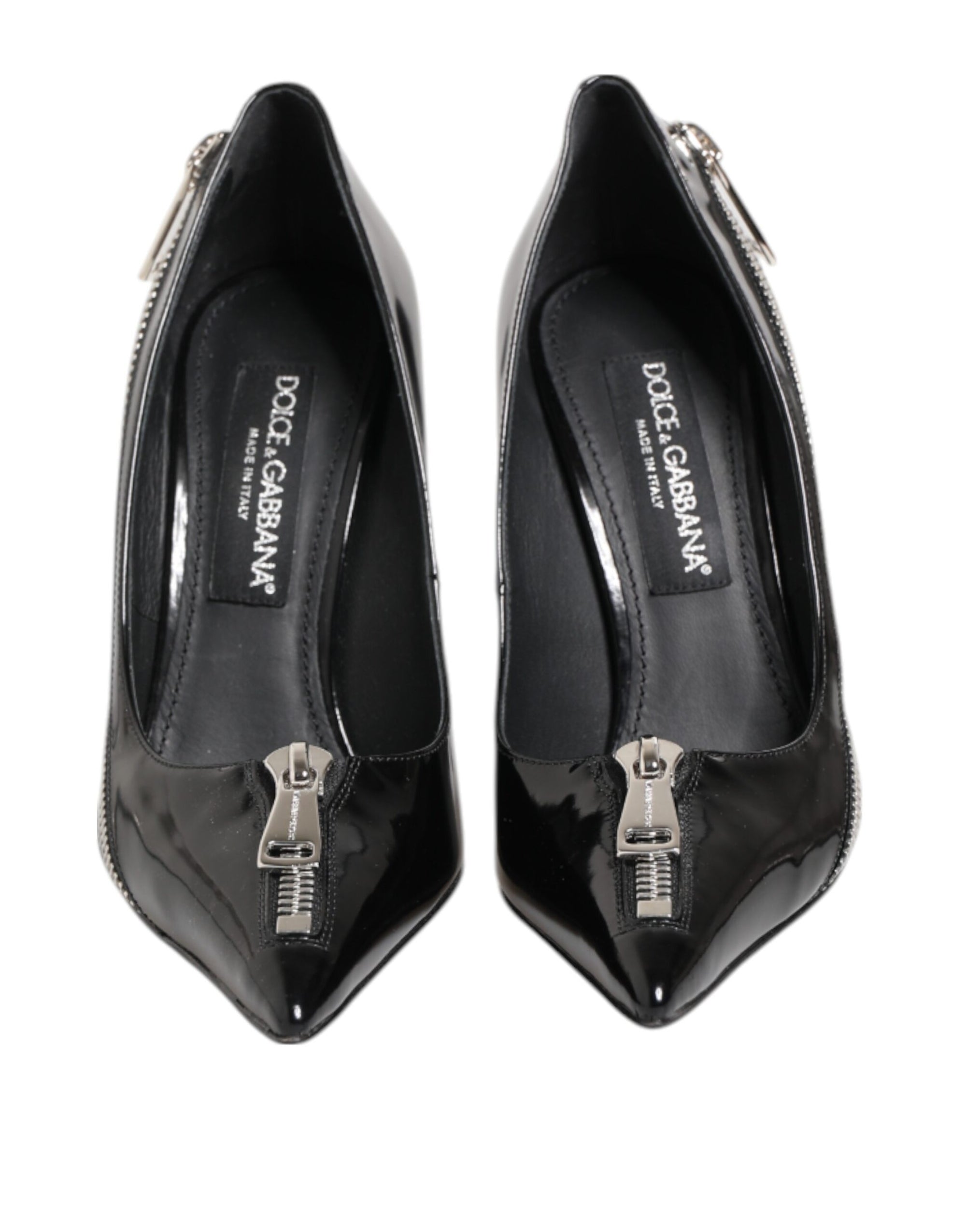Escarpins à talons zippés en cuir verni noir Dolce &amp; Gabbana