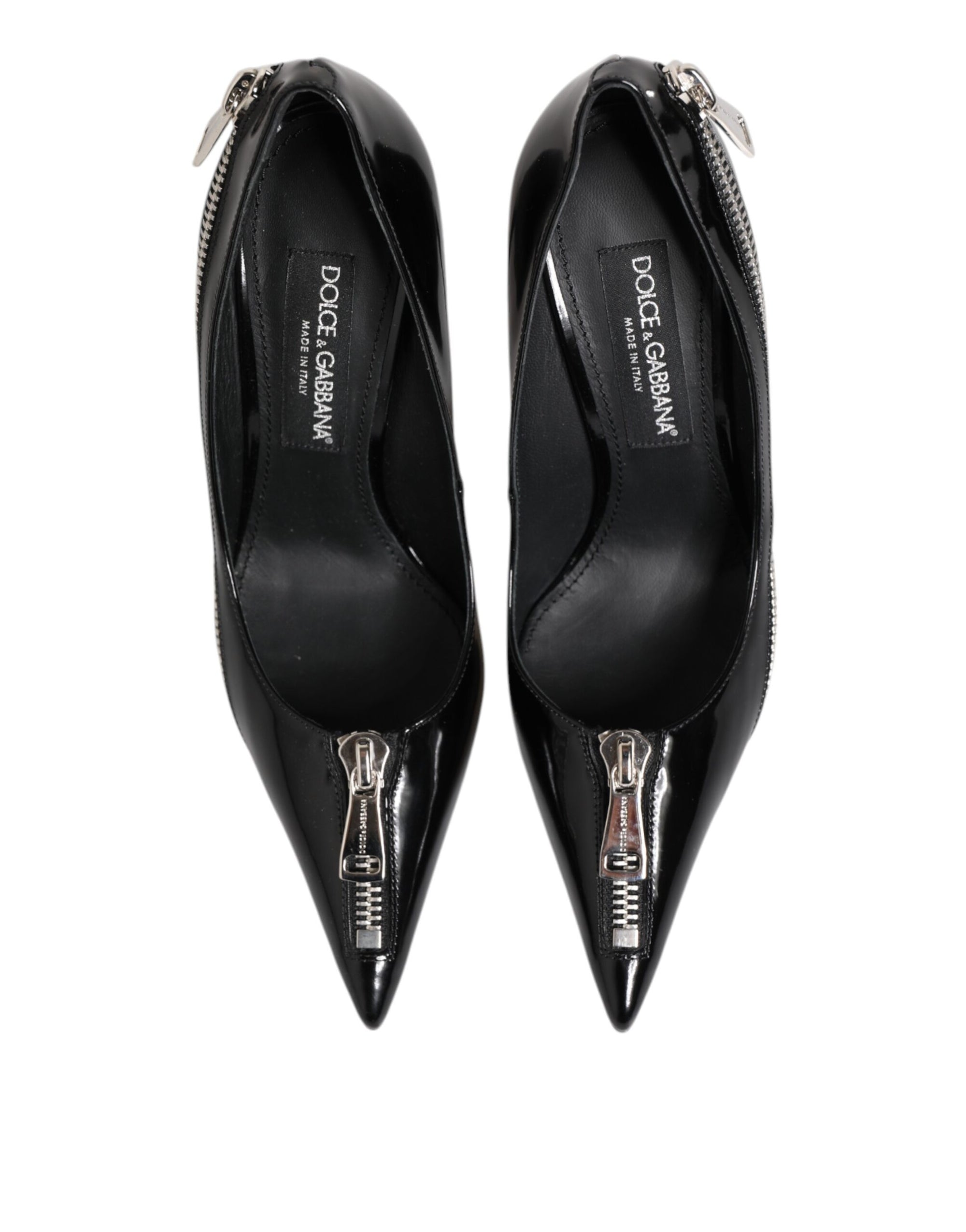 Escarpins à talons zippés en cuir verni noir Dolce &amp; Gabbana
