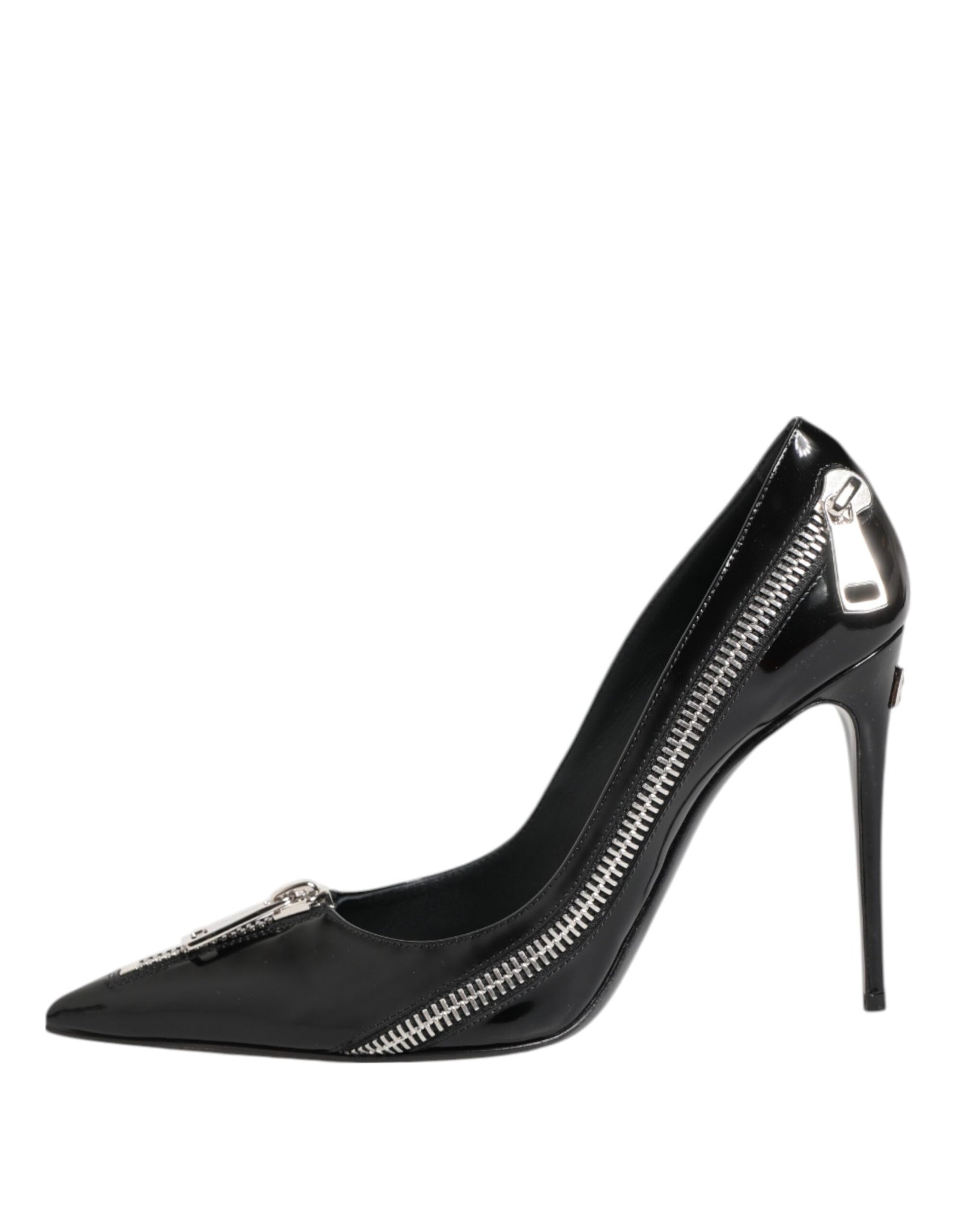 Dolce &amp; Gabbana Black Patent Leather Zipper Heels Pumps Shoes