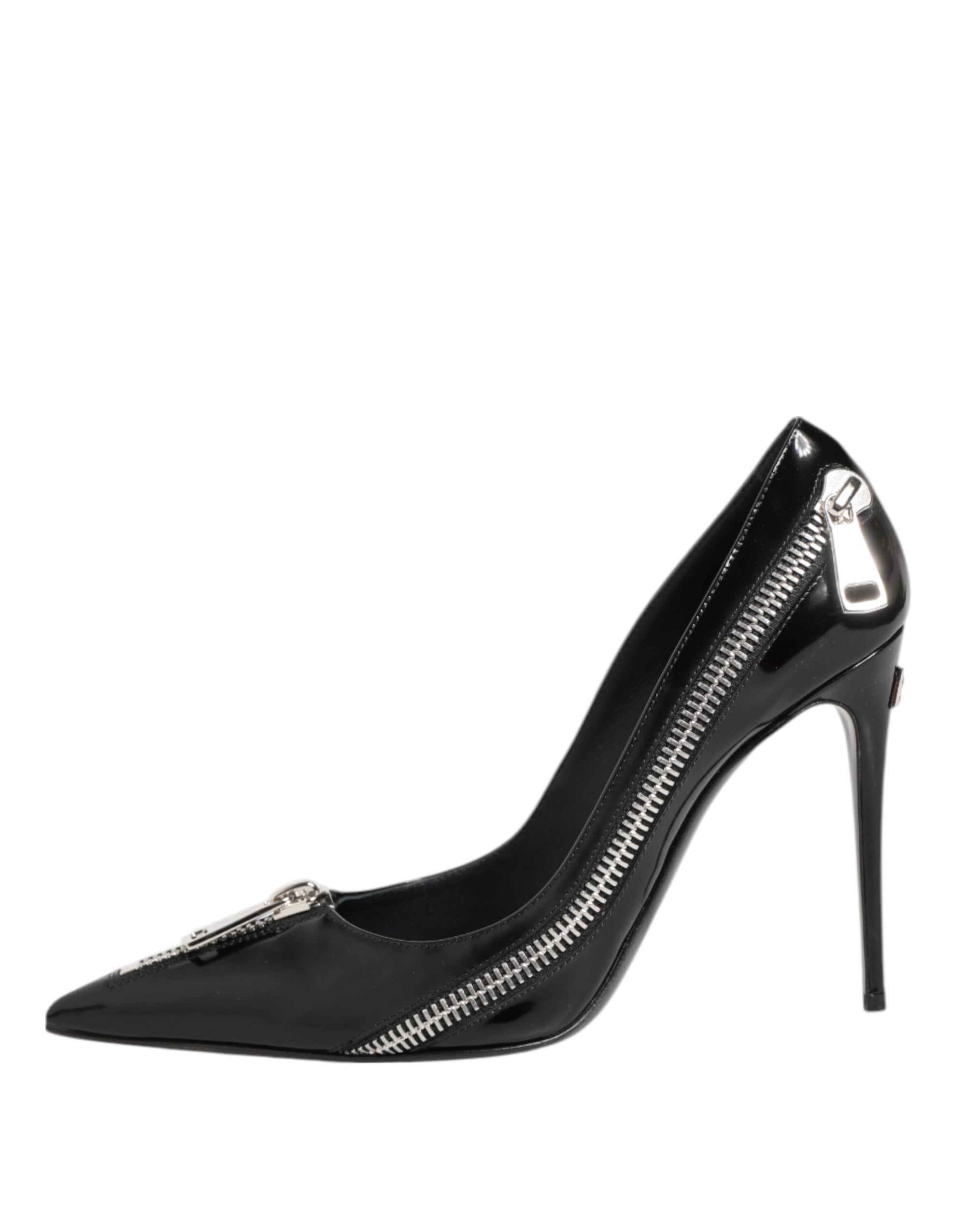 Escarpins à talons zippés en cuir verni noir Dolce &amp; Gabbana