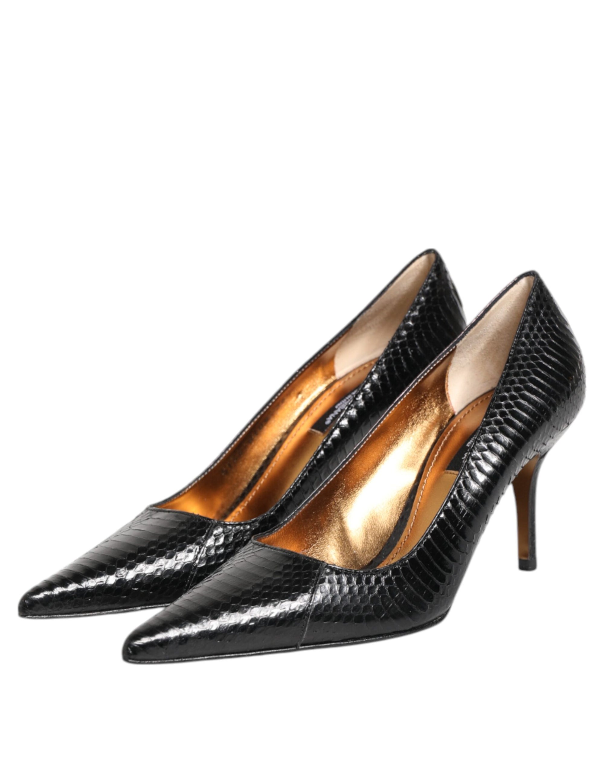 Dolce &amp; Gabbana Black Exotic Leather Stiletto Pumps Shoes