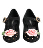 Dolce &amp; Gabbana Black Flower Crystal Embellished Mary Jane Shoes