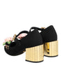 Dolce &amp; Gabbana Black Flower Crystal Embellished Mary Jane Shoes