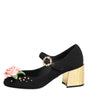 Dolce &amp; Gabbana Black Flower Crystal Embellished Mary Jane Shoes