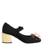 Dolce &amp; Gabbana Black Flower Crystal Embellished Mary Jane Shoes