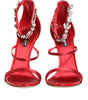 Dolce & Gabbana Red Satin Crystals Keira Sandals Heels Shoes