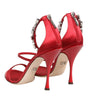 Dolce & Gabbana Red Satin Crystals Keira Sandals Heels Shoes