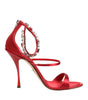 Dolce & Gabbana Red Satin Crystals Keira Sandals Heels Shoes