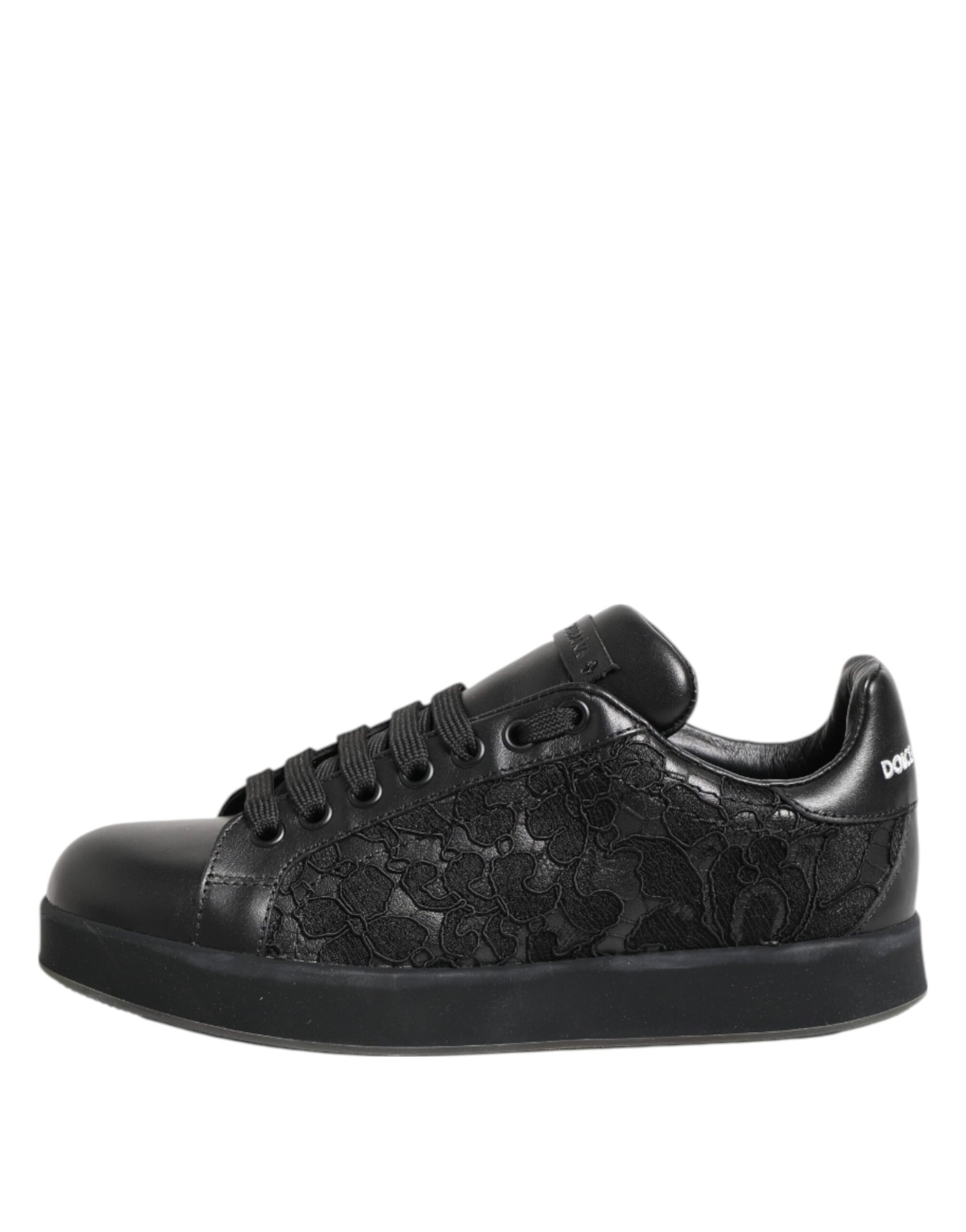 Baskets basses noires en dentelle florale Dolce & Gabbana