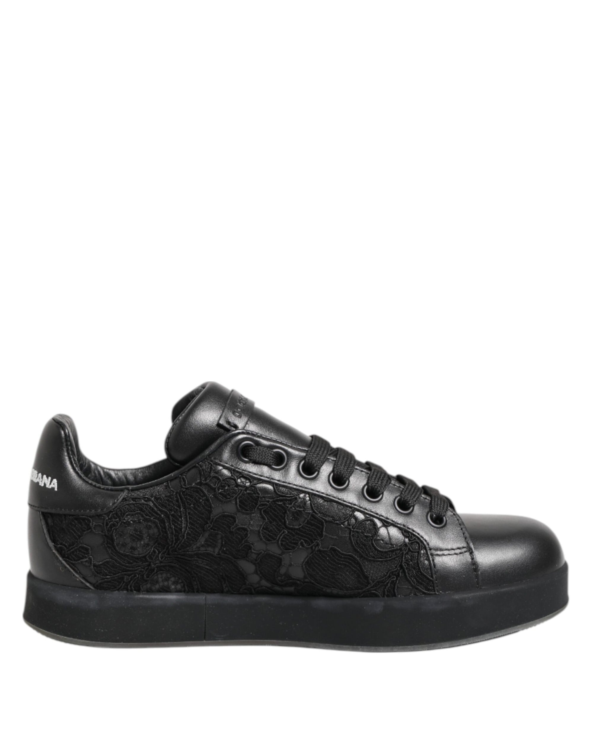 Baskets basses noires en dentelle florale Dolce & Gabbana