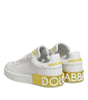 Dolce & Gabbana White Yellow Leather Low Top Sneakers Shoes