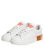 Dolce & Gabbana White Orange Leather Low Top Sneakers Shoes