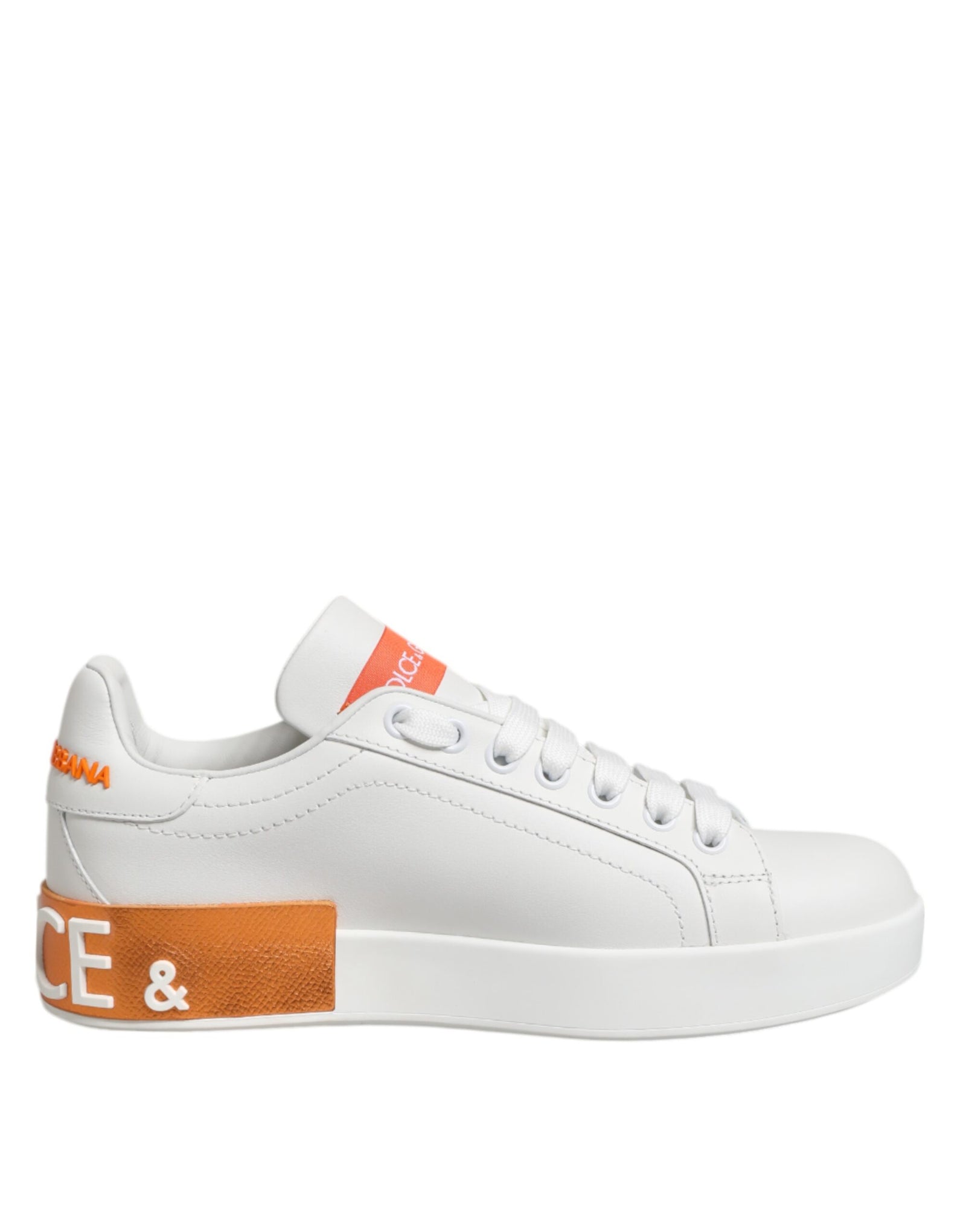 Dolce &amp; Gabbana White Orange Leather Low Top Sneakers Shoes
