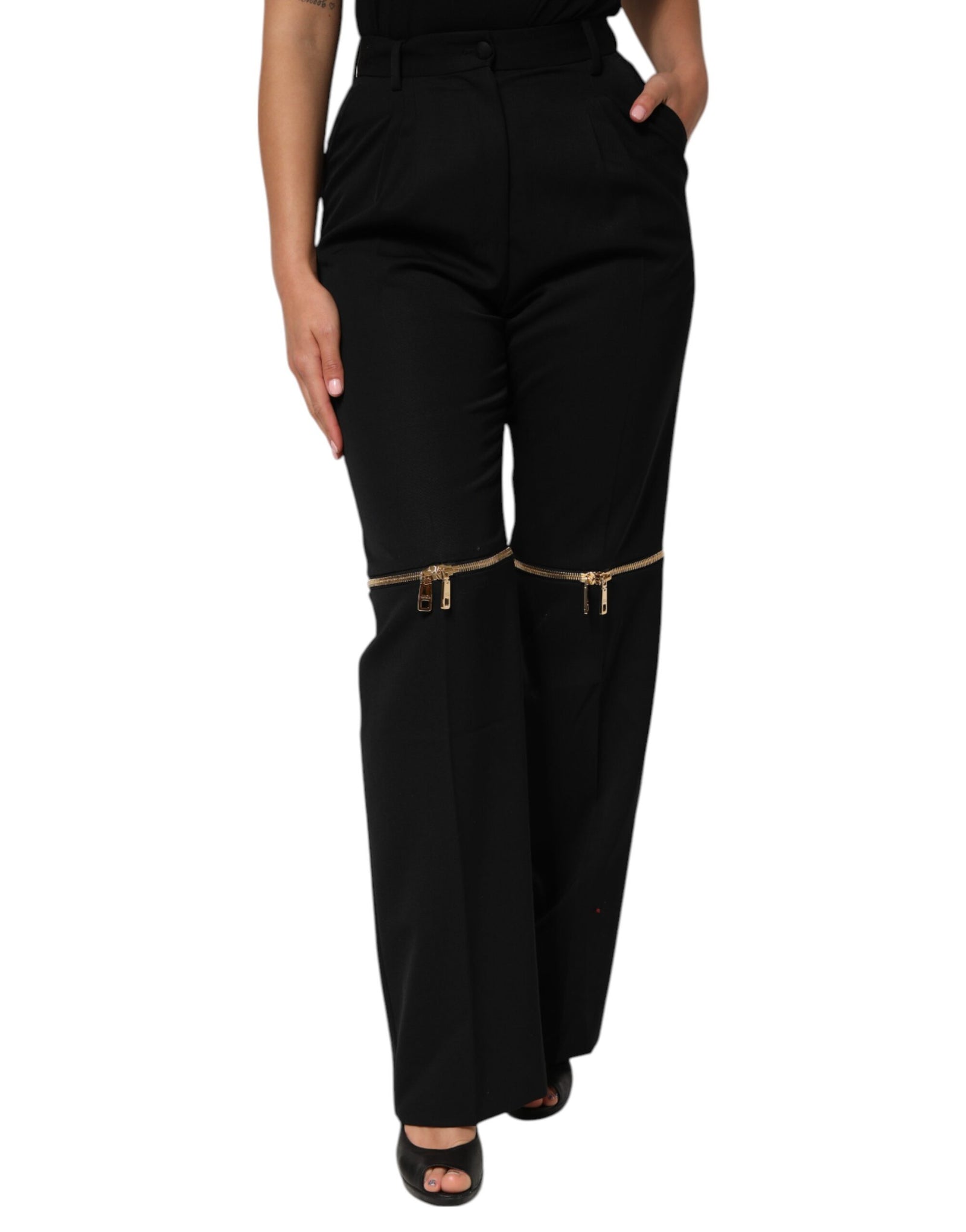 Pantalon droit en laine noir à fermeture éclair Dolce &amp; Gabbana
