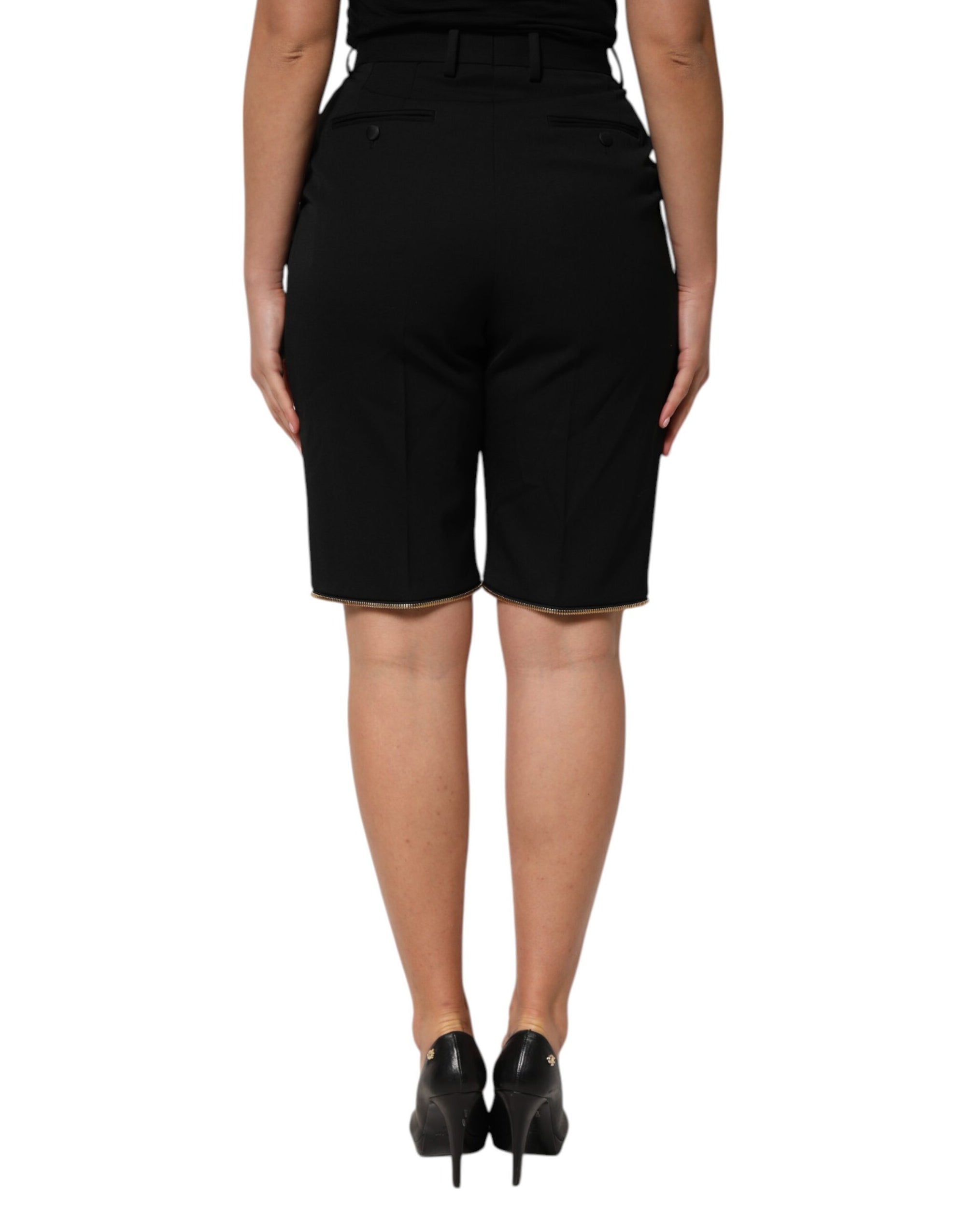 Dolce & Gabbana Black Zip Detailed Wool Straight Leg Pants
