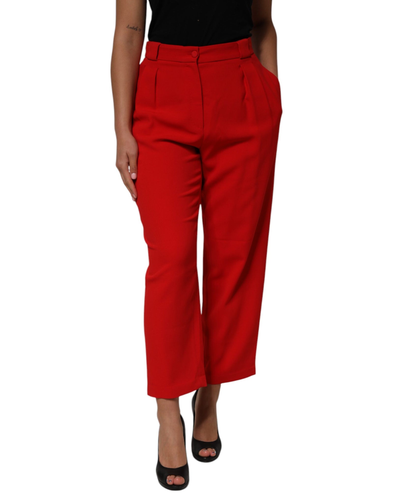 Pantalon droit taille haute rouge Dolce &amp; Gabbana pour femme