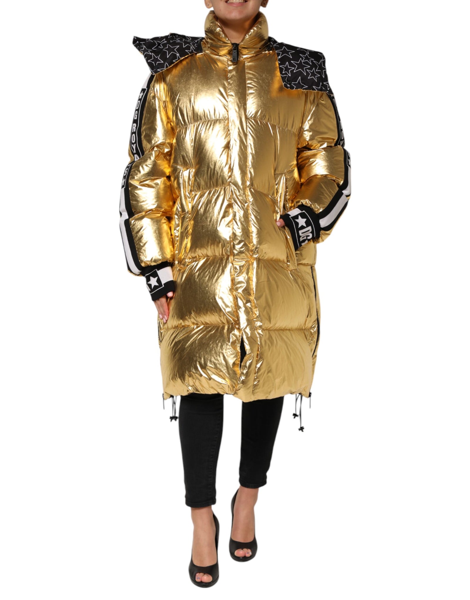 Dolce &amp; Gabbana Doudoune matelassée à capuche dorée et fermeture éclair intégrale