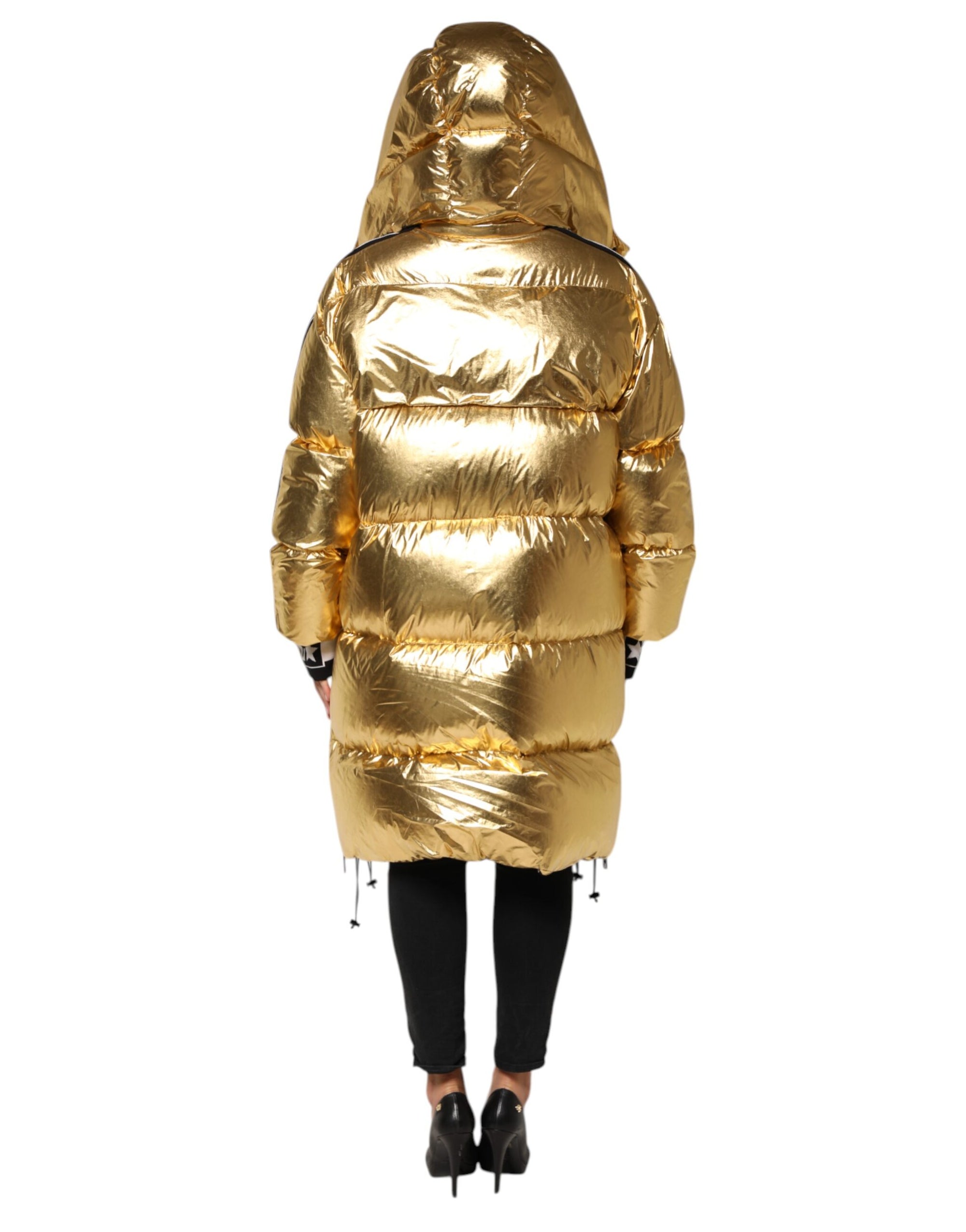 Dolce &amp; Gabbana Gold Hooded Puffer Quilted Full Zip Jacket