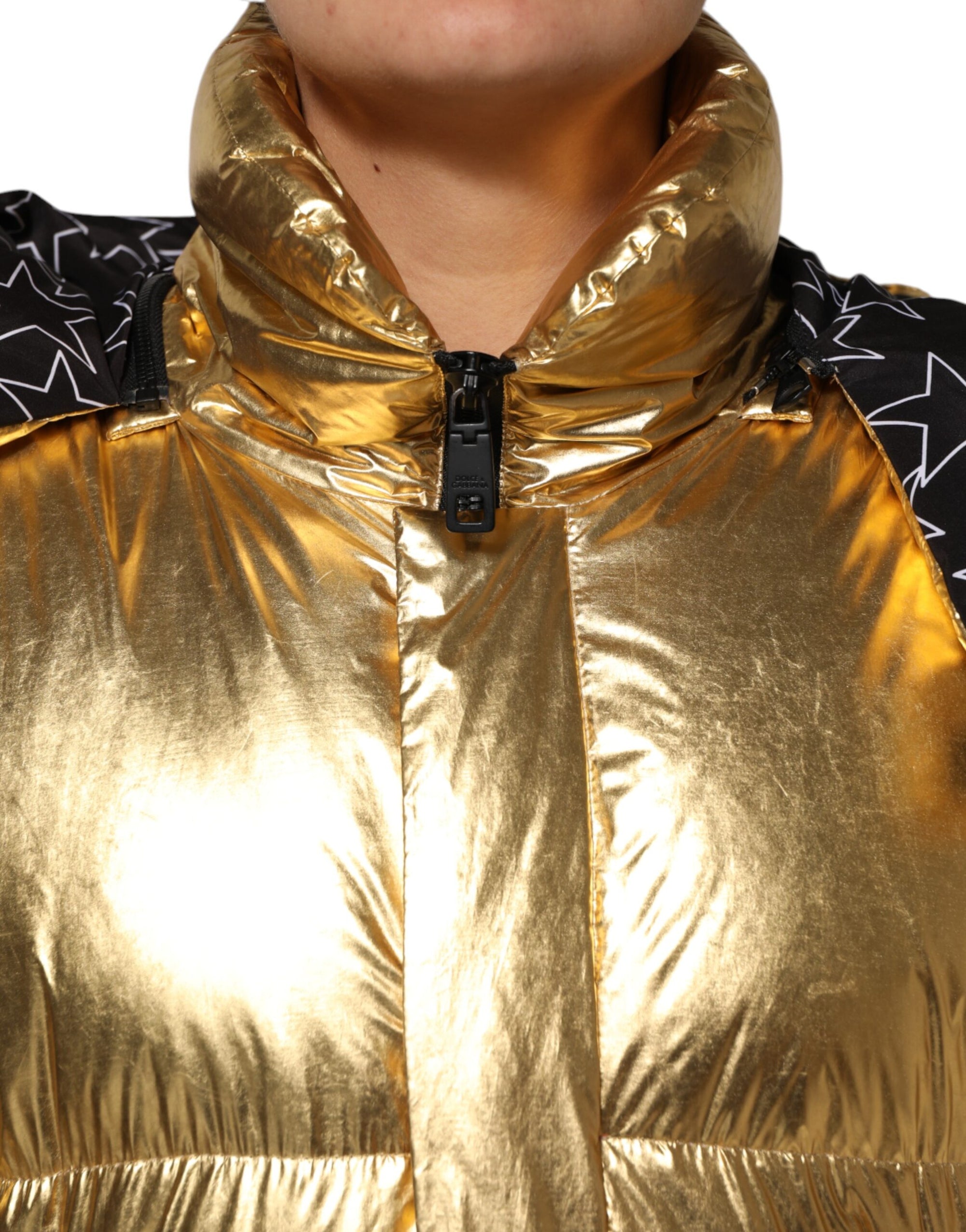Dolce &amp; Gabbana Gold Hooded Puffer Quilted Full Zip Jacket