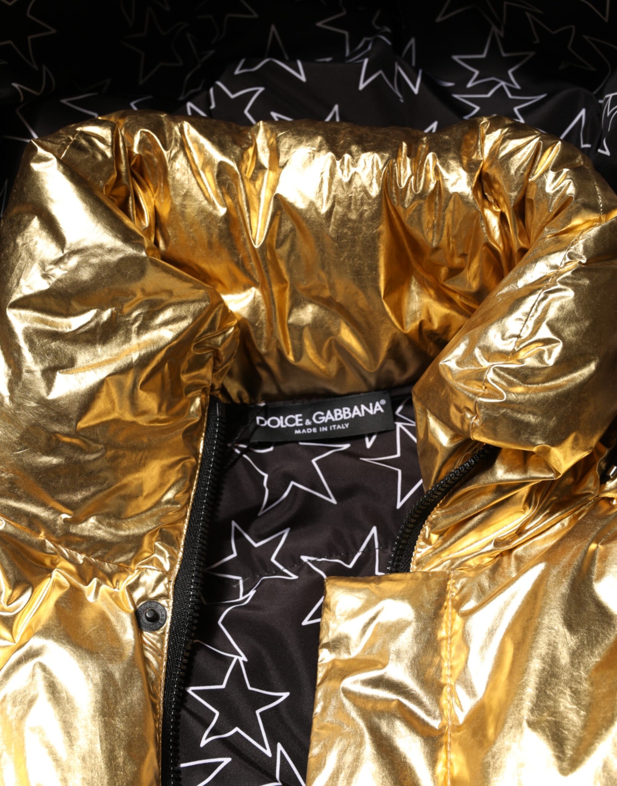 Dolce &amp; Gabbana Gold Hooded Puffer Quilted Full Zip Jacket