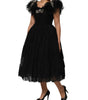 Dolce &amp; Gabbana Black Crystal Embellished Midi A-line Dress