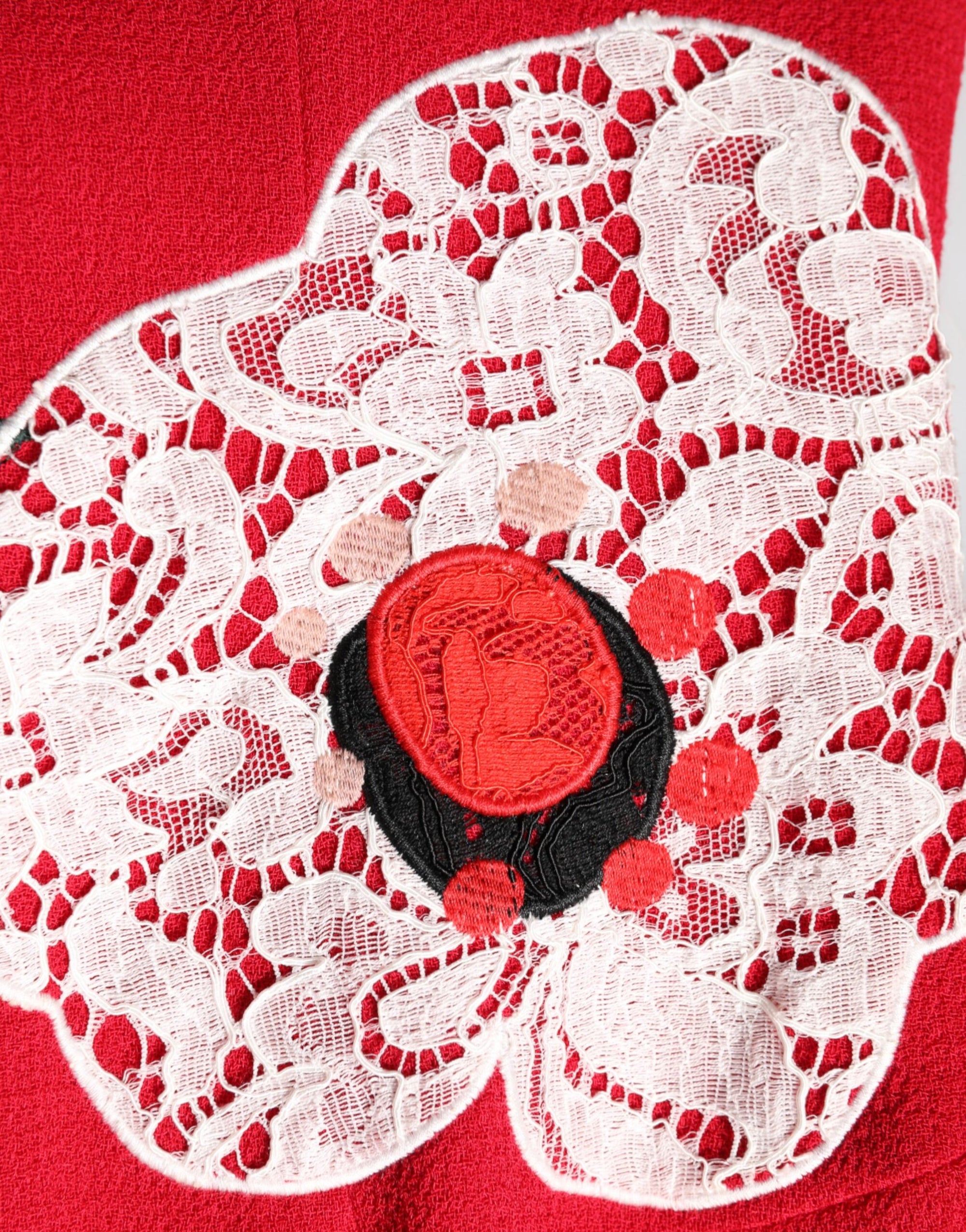 Dolce &amp; Gabbana Red Lace Floral Applique A-line Mini Dress