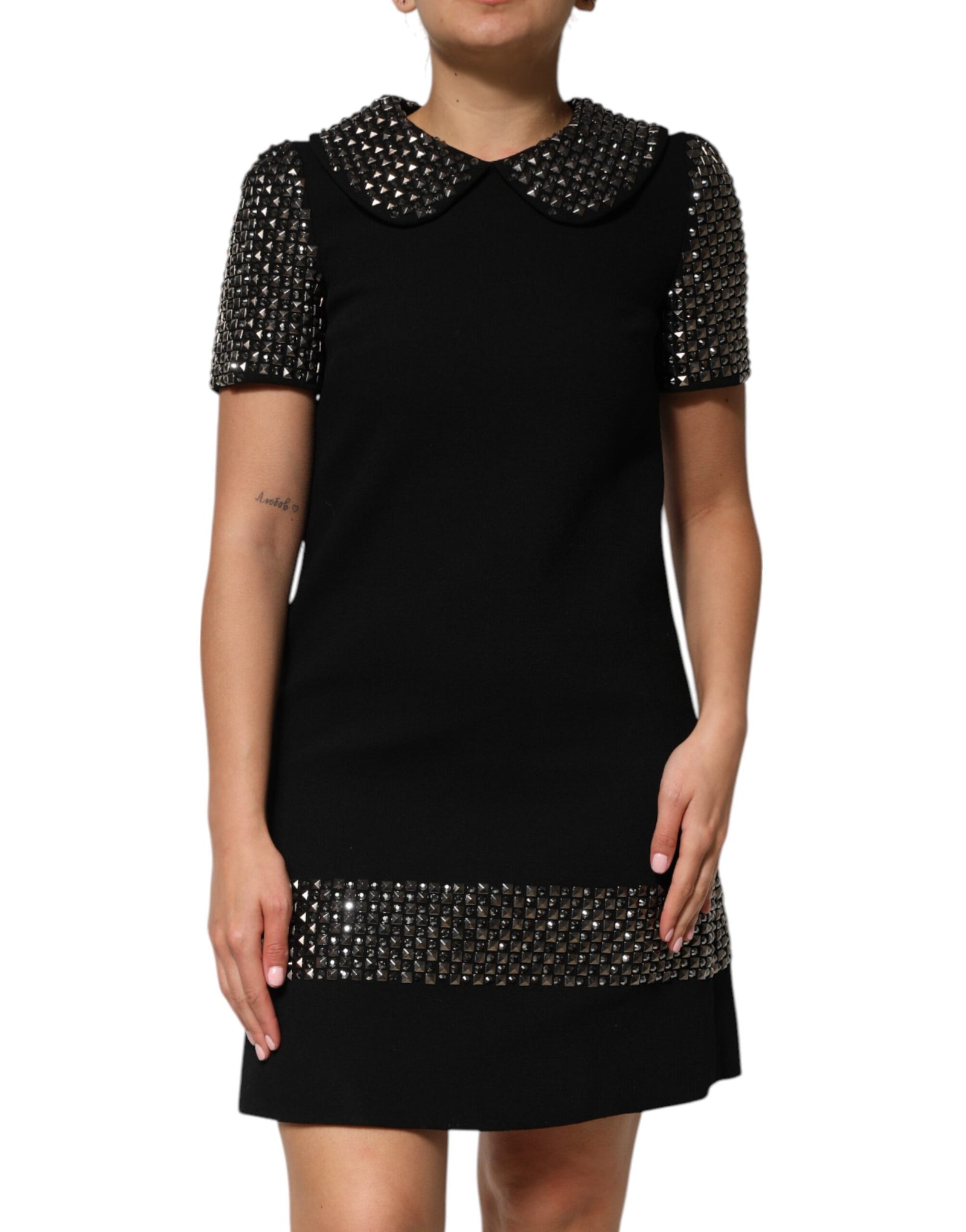 Dolce &amp; Gabbana Black Crystal Embellished Collared Mini Dress