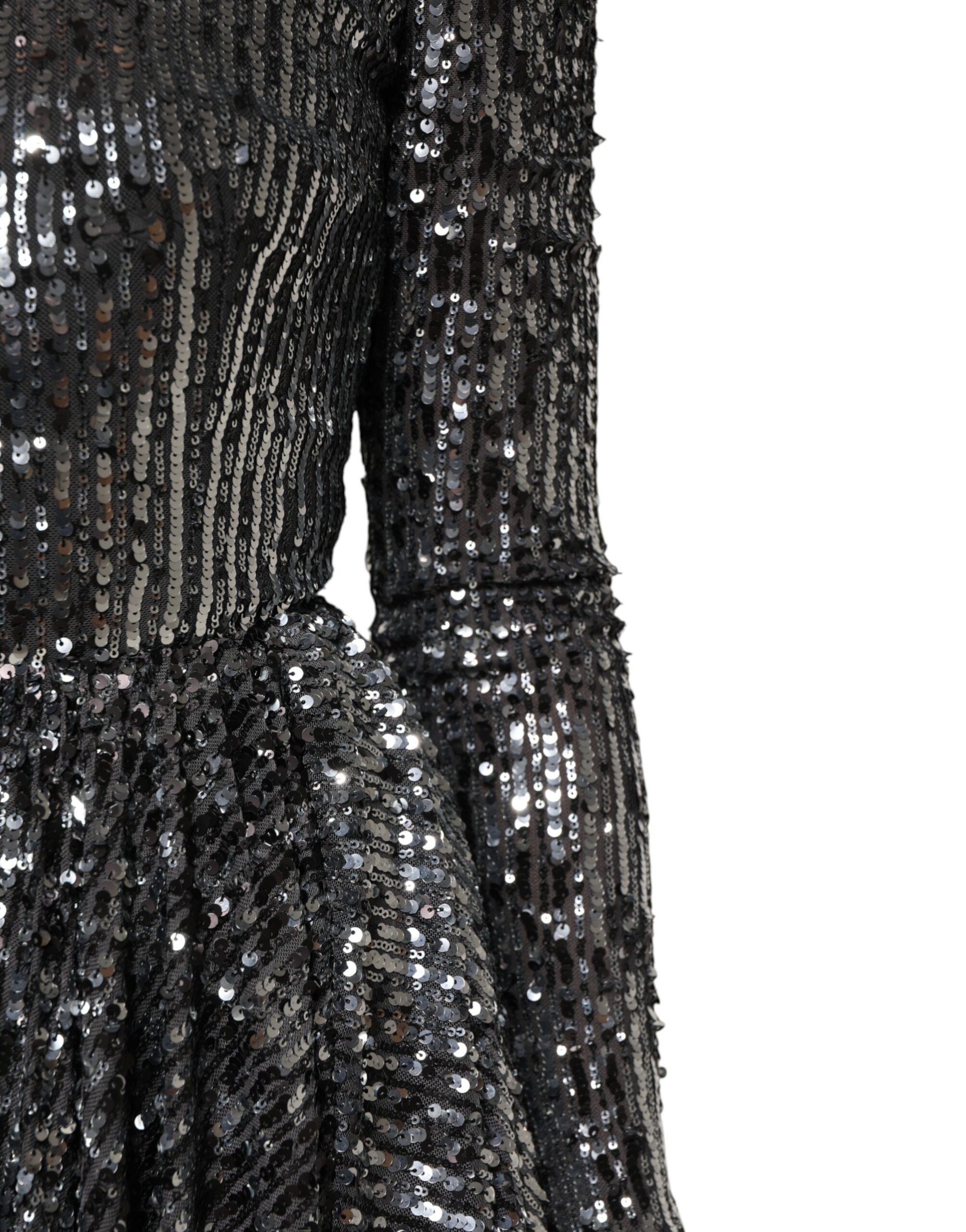 Robe mi-longue trapèze noire à paillettes et manches longues Dolce &amp; Gabbana