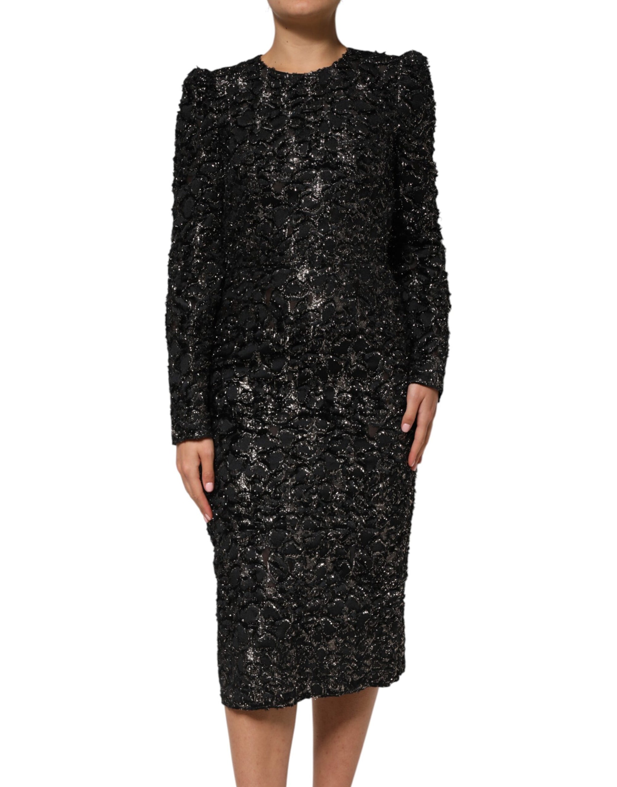 Dolce &amp; Gabbana Black Sequin Bouclé Tweed Sheath Dress