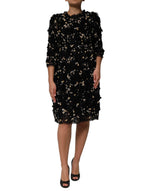 Dolce &amp; Gabbana Black Viscose Pearl Embellishment Shift Dress