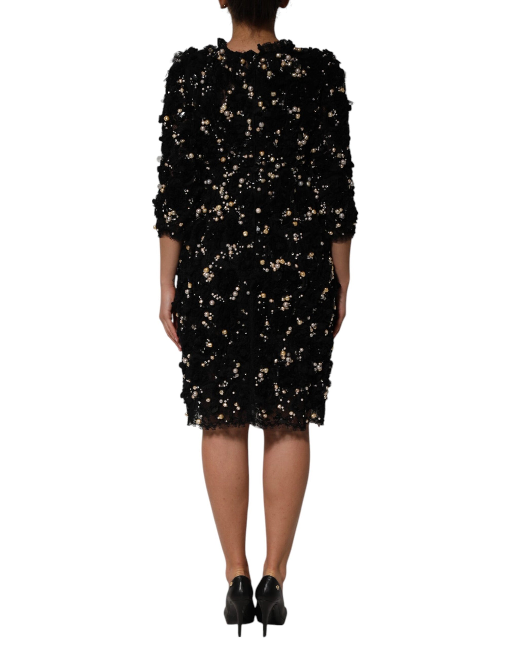 Dolce &amp; Gabbana Black Viscose Pearl Embellishment Shift Dress